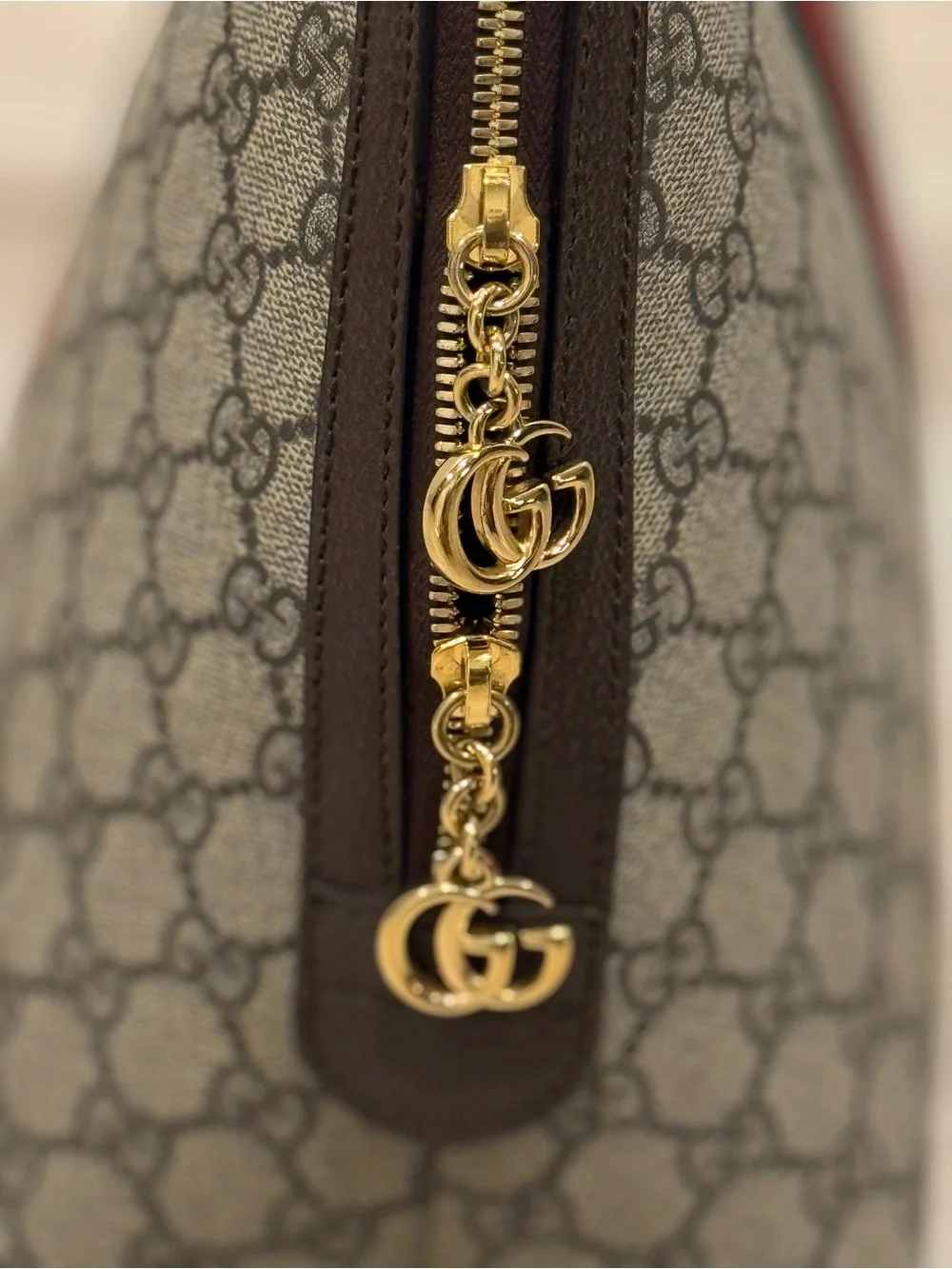 Gucci Brown/Beige GG Canvas Satchel with Green-Red Web Stripe